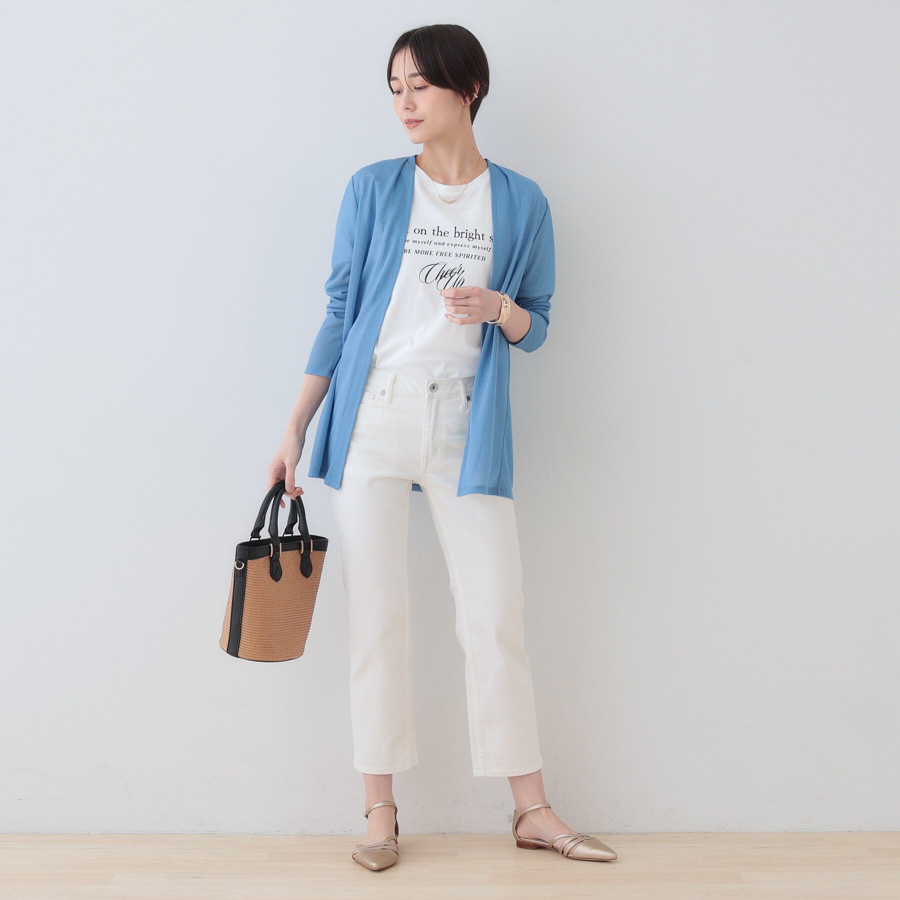 INDIVI「【洗える／シアーストライプ柄】着流しジャージカーディガン」|カーディガン|