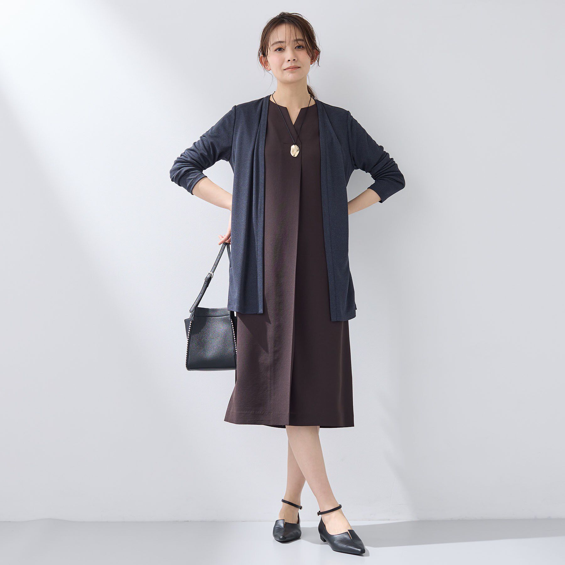 INDIVI「【UVケア】着流しミドル丈カーディガンジャージ」|カーディガン|