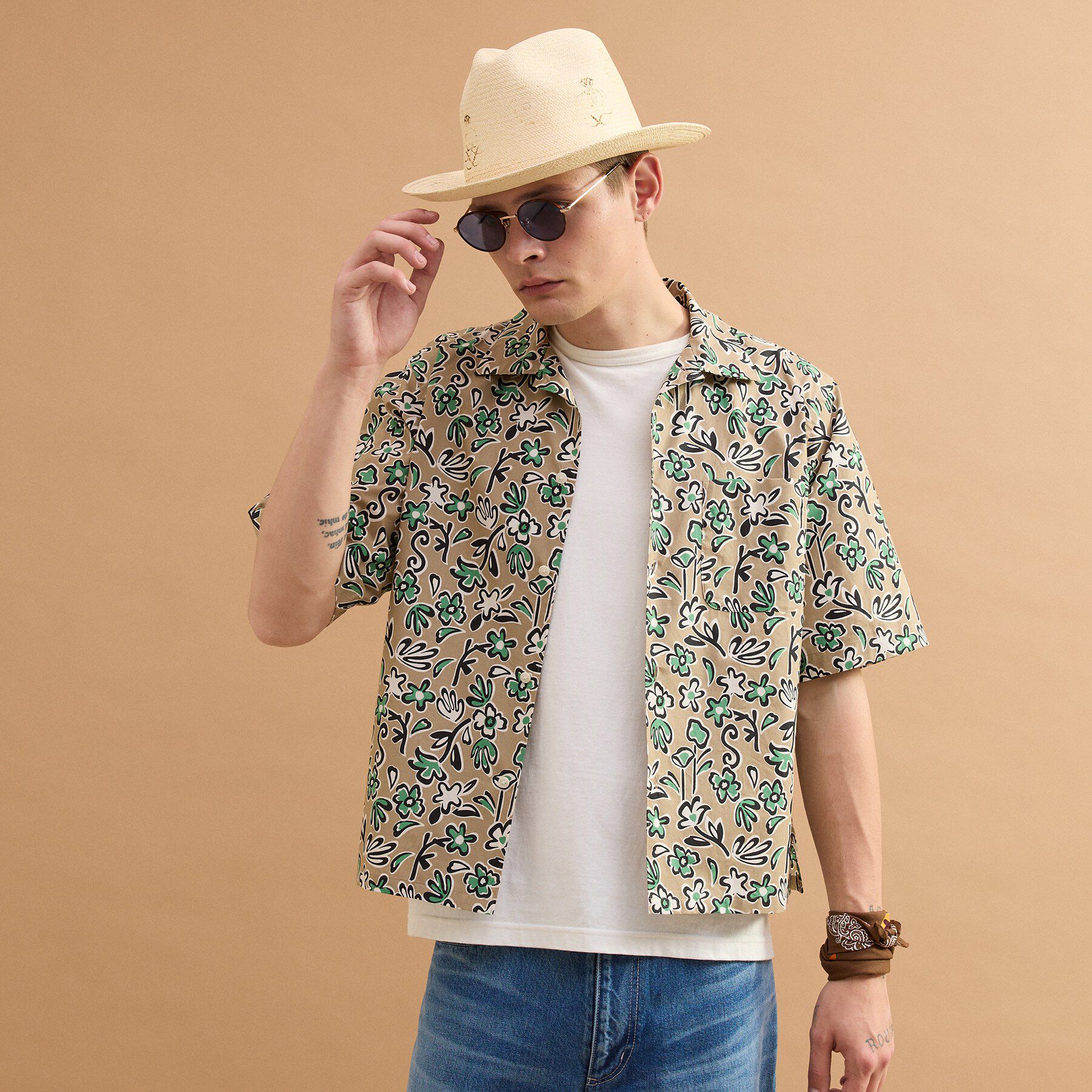 40CARATS&525「フラワープリントオープンカラー半袖シャツ」|シャツ・ブラウス|