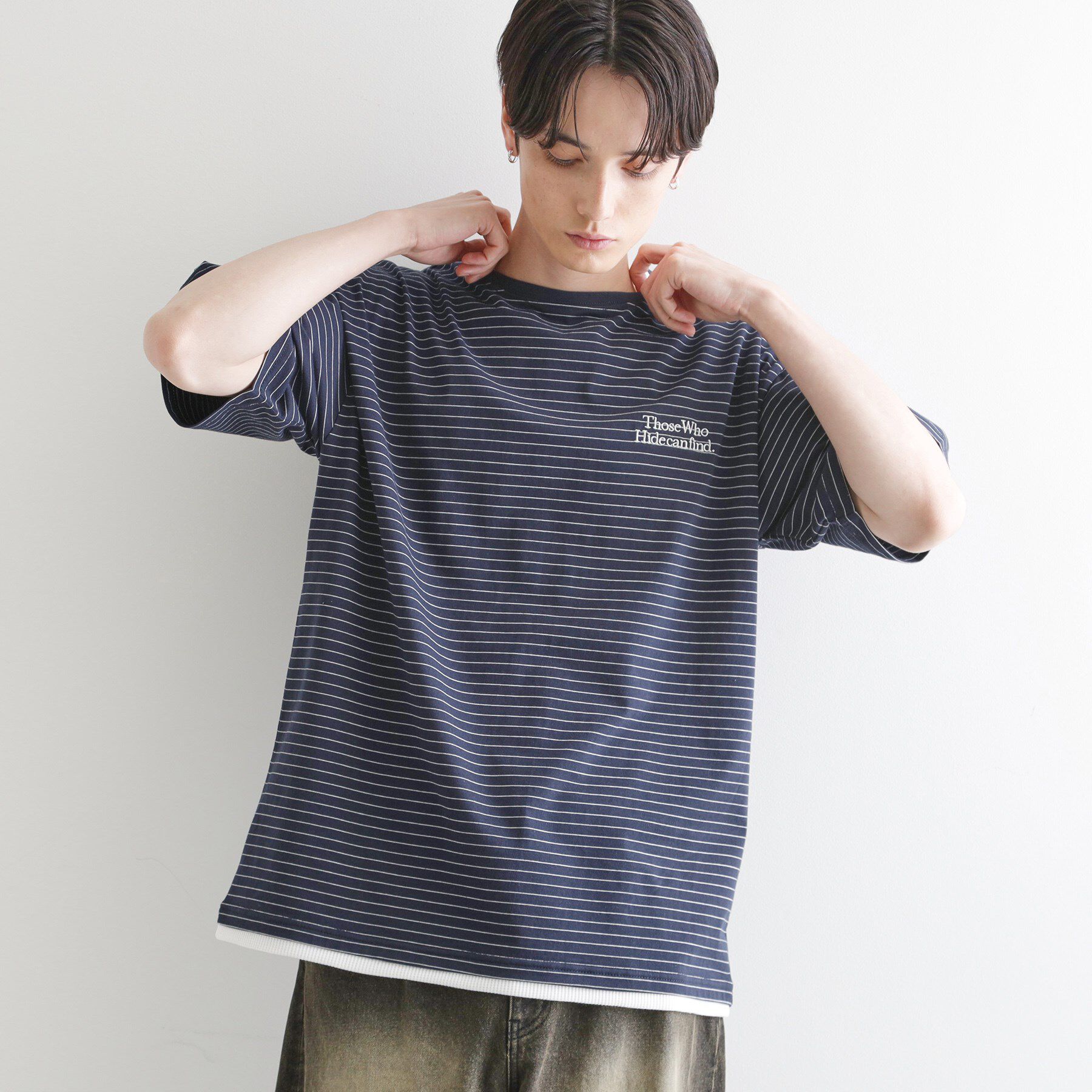 tk.TAKEO KIKUCHI「マイクロボーダーフェイクTシャツ」|Tシャツ・カットソー|