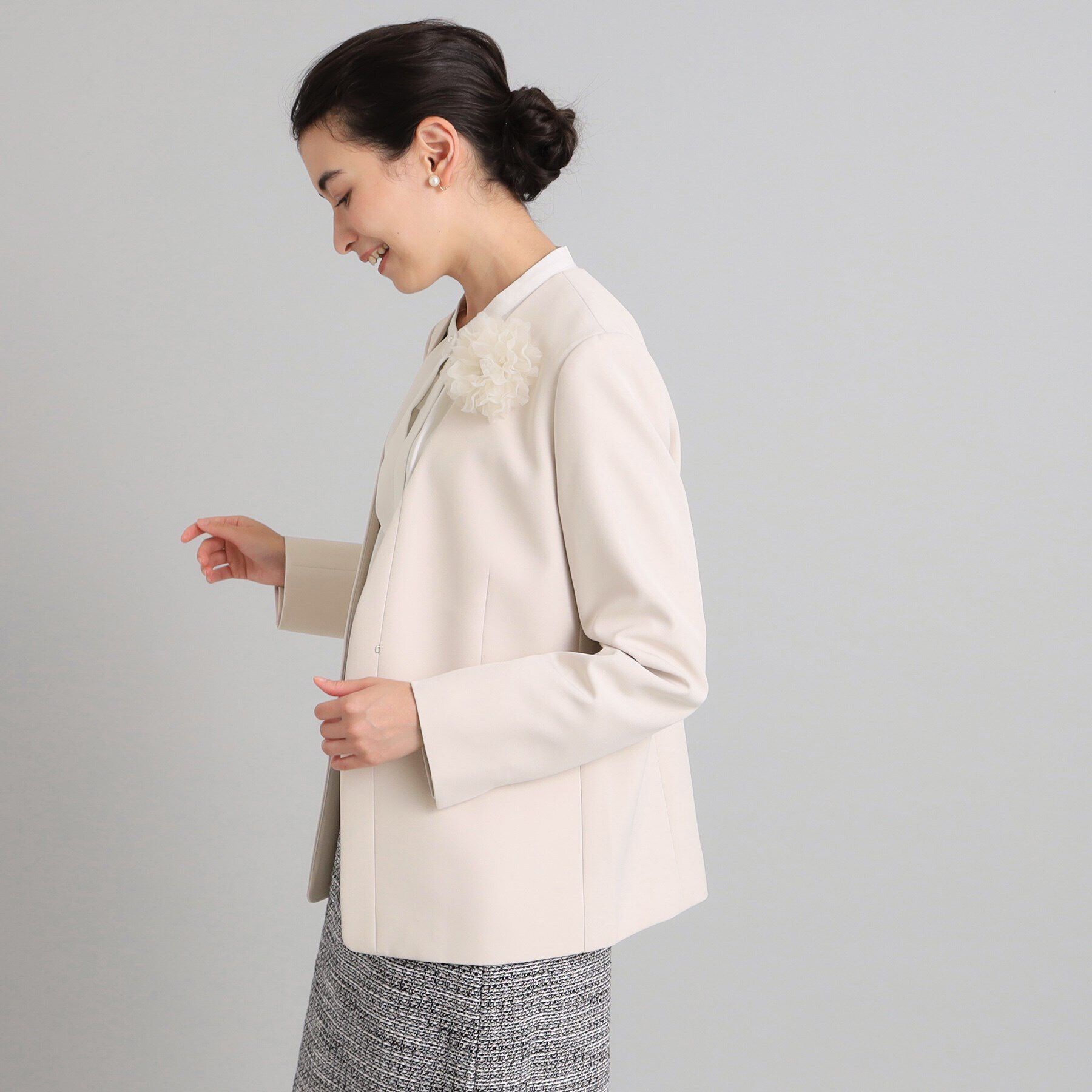 OPAQUE.CLIP「≪通勤・セレモニー/セットアップ対応≫ Vネックジャケット/ダブルクロス【洗濯機洗い可】」|ノーカラージャケット|