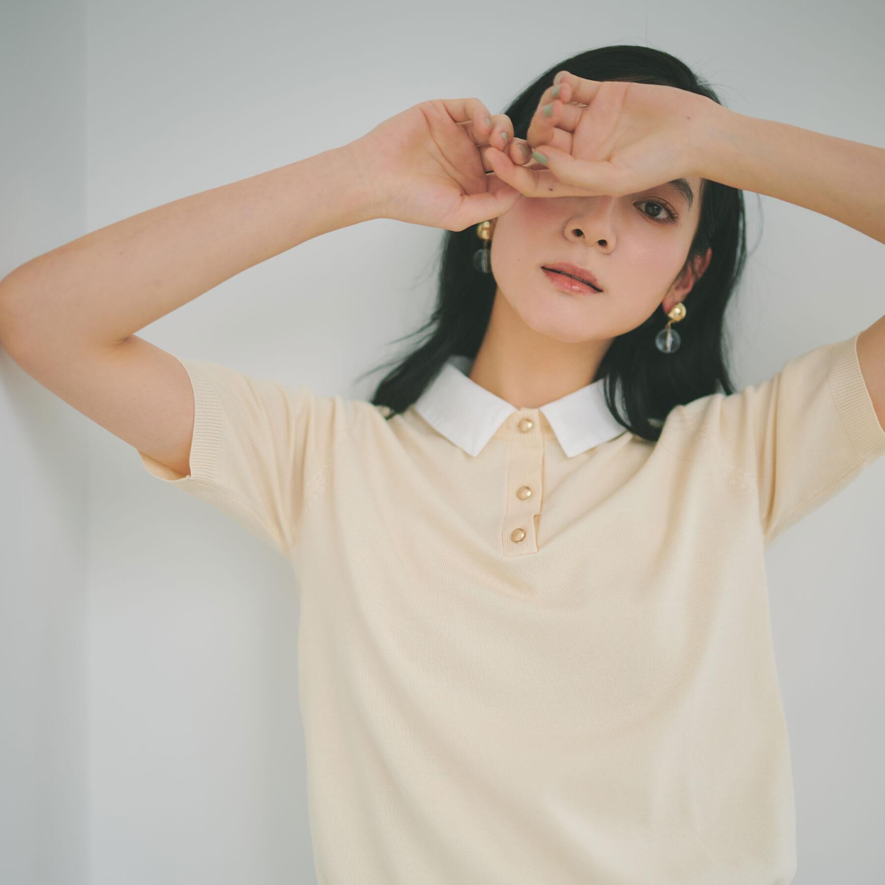 OPAQUE.CLIP「2WAY衿付きニット【洗濯機OK】」|ニット・セーター|アイボリー(004)