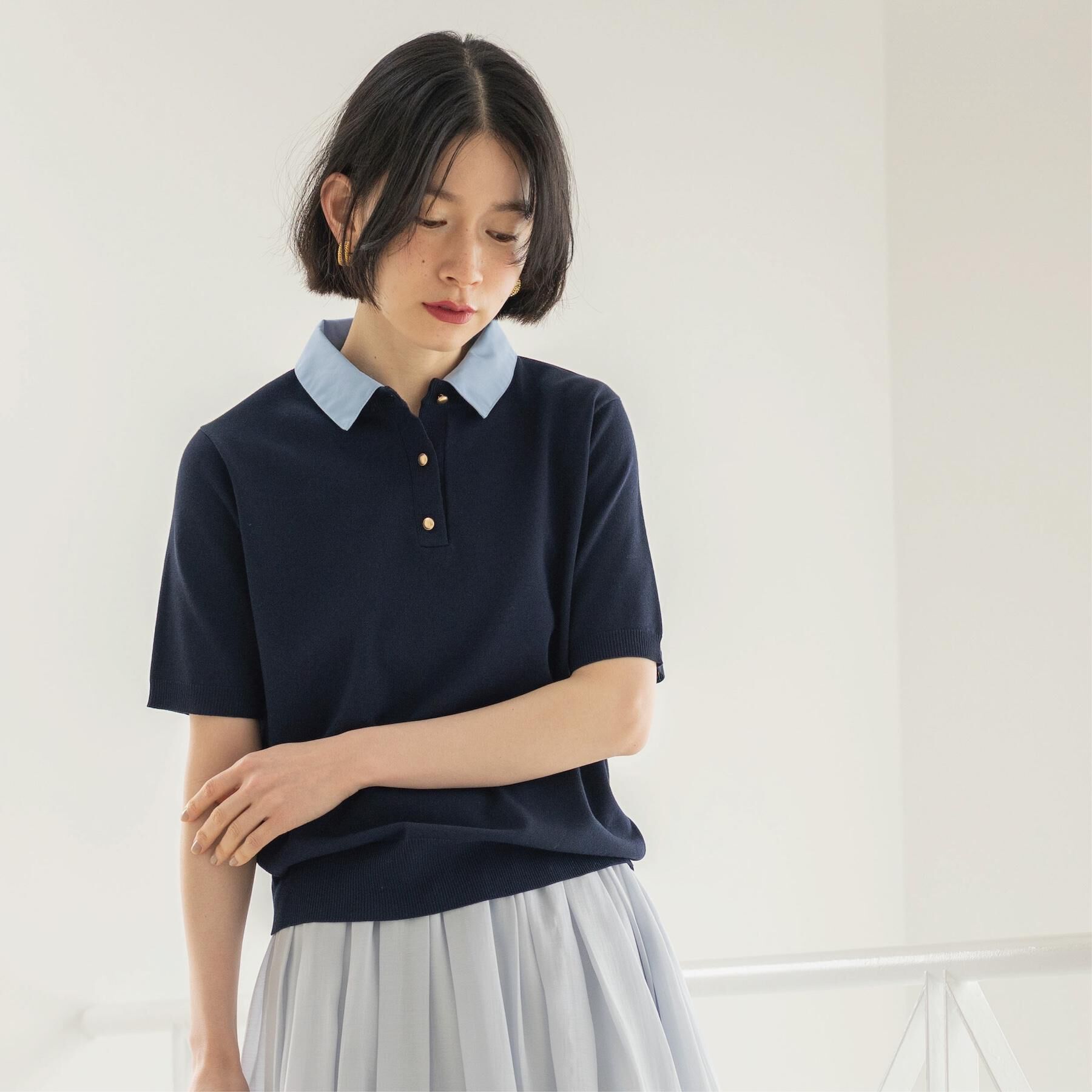 OPAQUE.CLIP「2WAY衿付きニット【洗濯機OK】」|ニット・セーター|