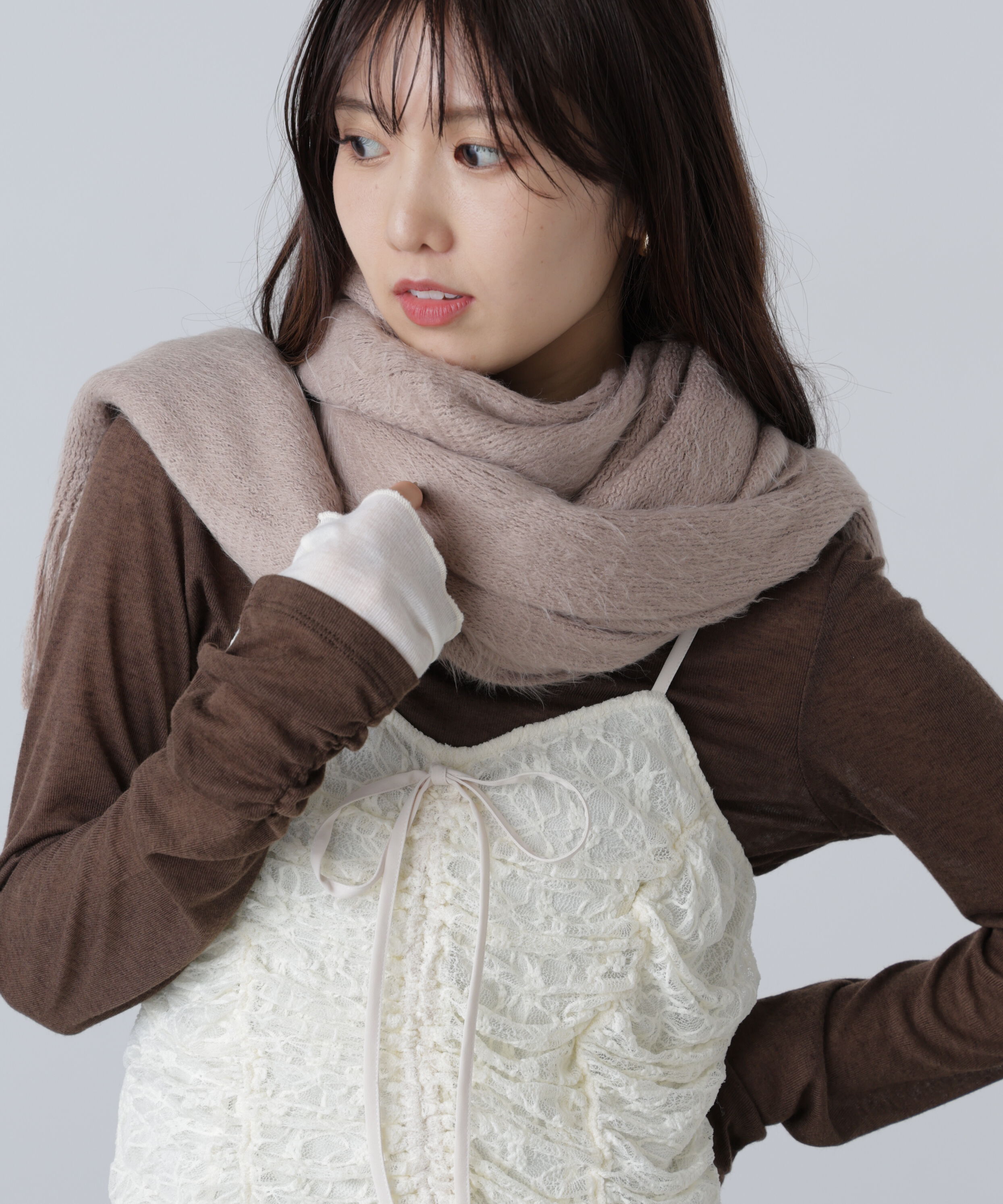  「シャギーラッセルストール」|ソックス|モカ