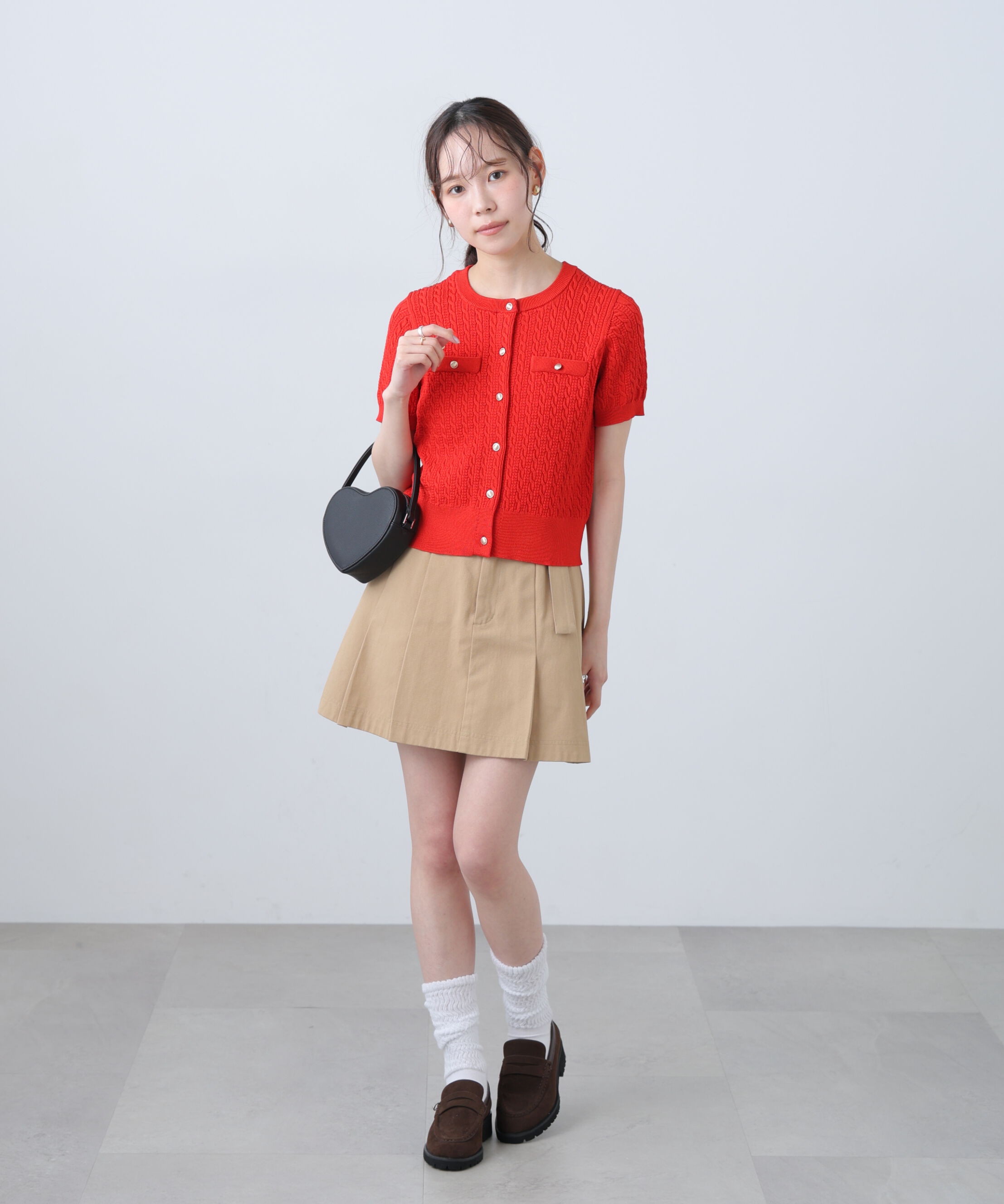  「ケーブル金ボタン半袖ニットカーディガン」|ニット・セーター|