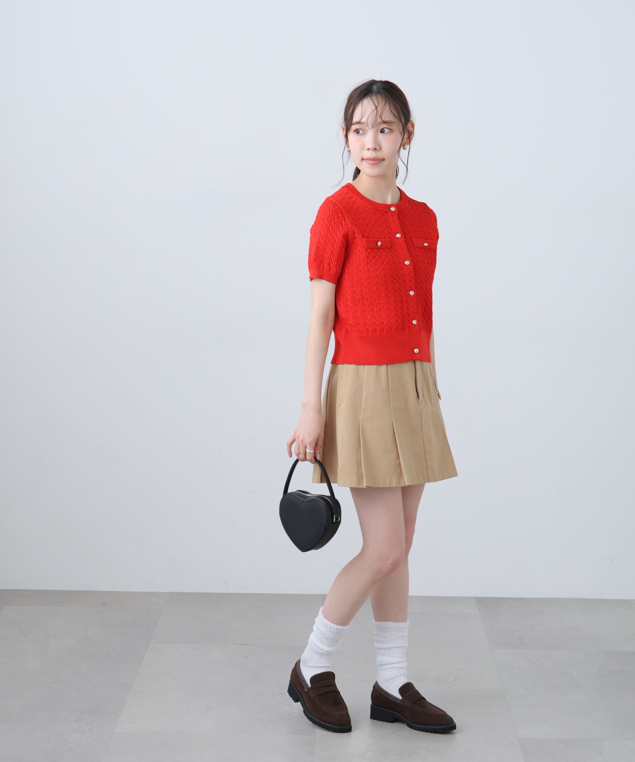  「ケーブル金ボタン半袖ニットカーディガン」|ニット・セーター|