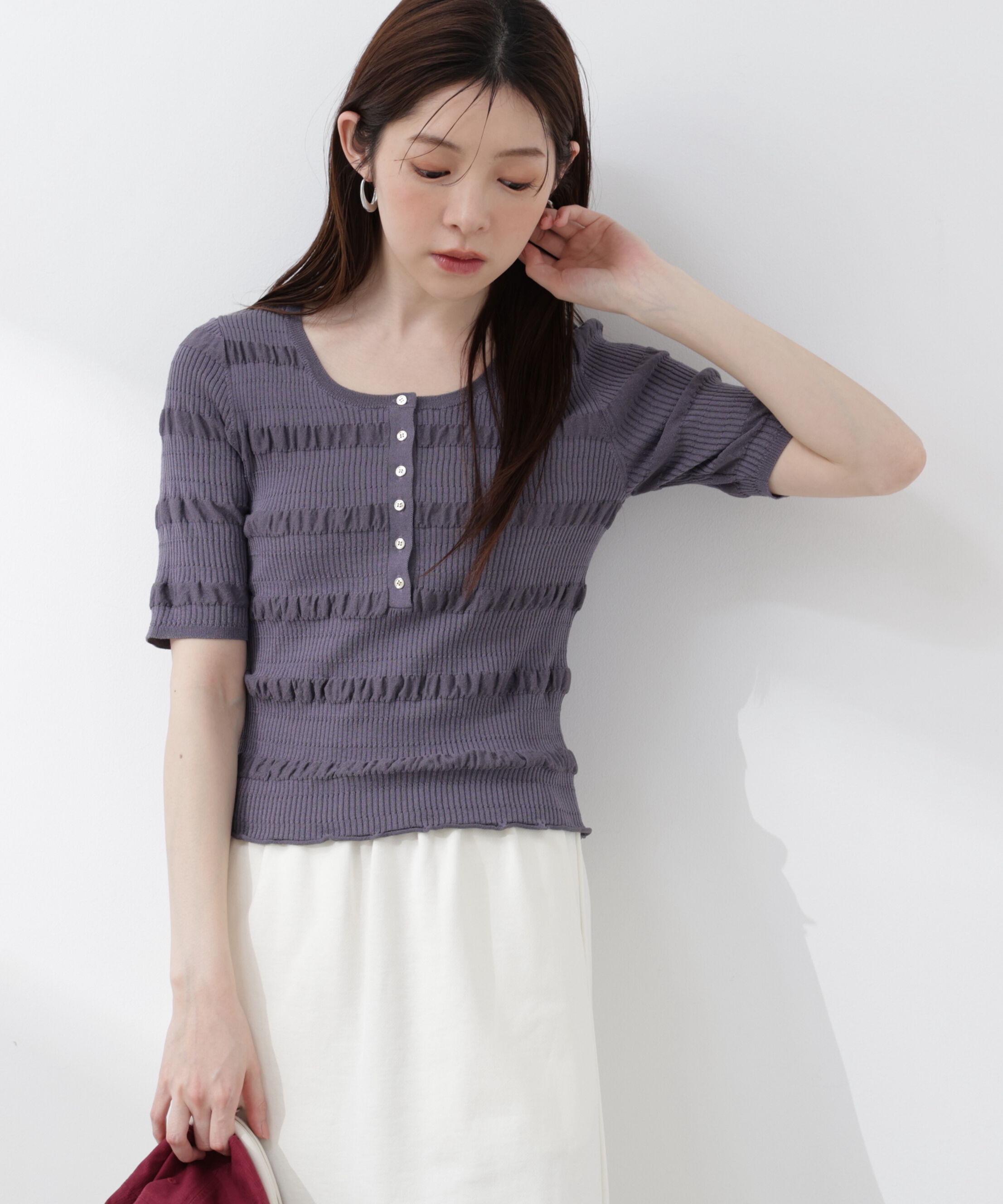 PROPORTION BODY DRESSING「〈a/mie〉変形リブニット 26SS」|カーディガン|
