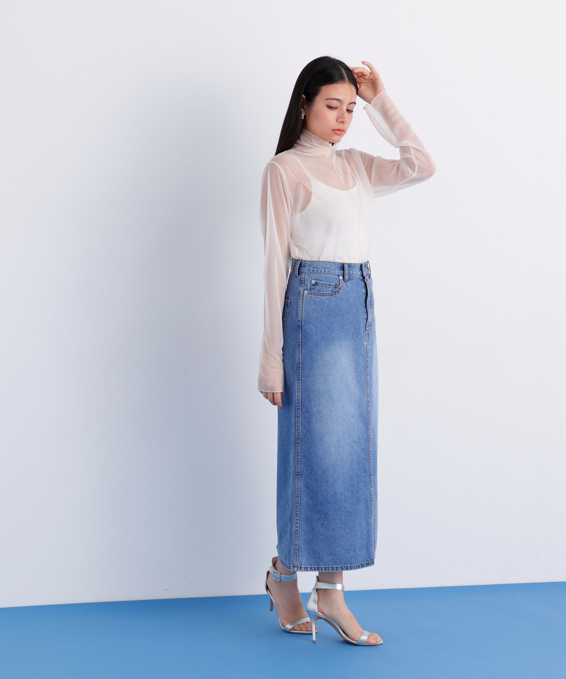  「［美香さん着用］デニムマキシＡラインスカート」|スカート|