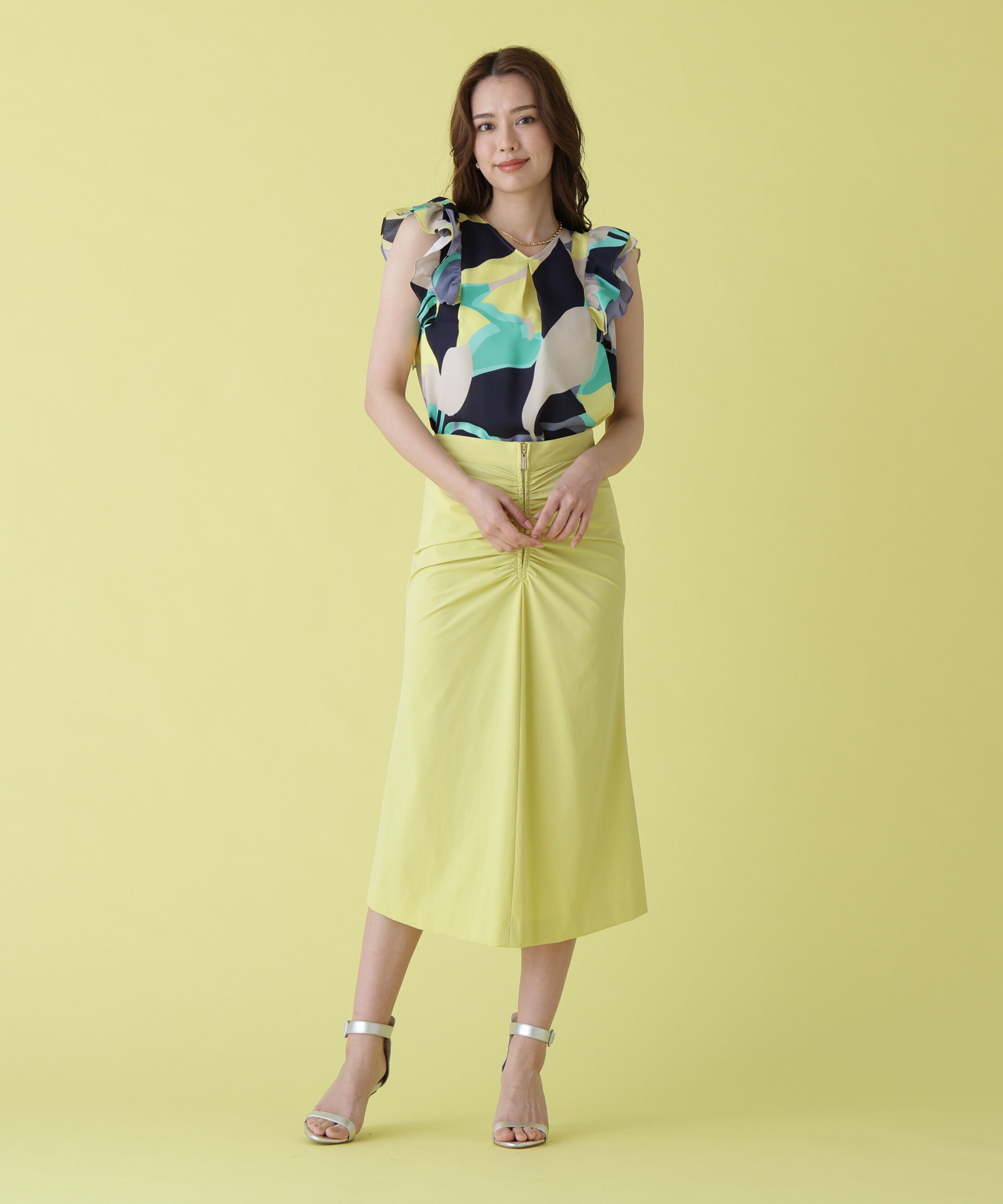  「シェードリーフプリントＶネックブラウス」|シャツ・ブラウス|