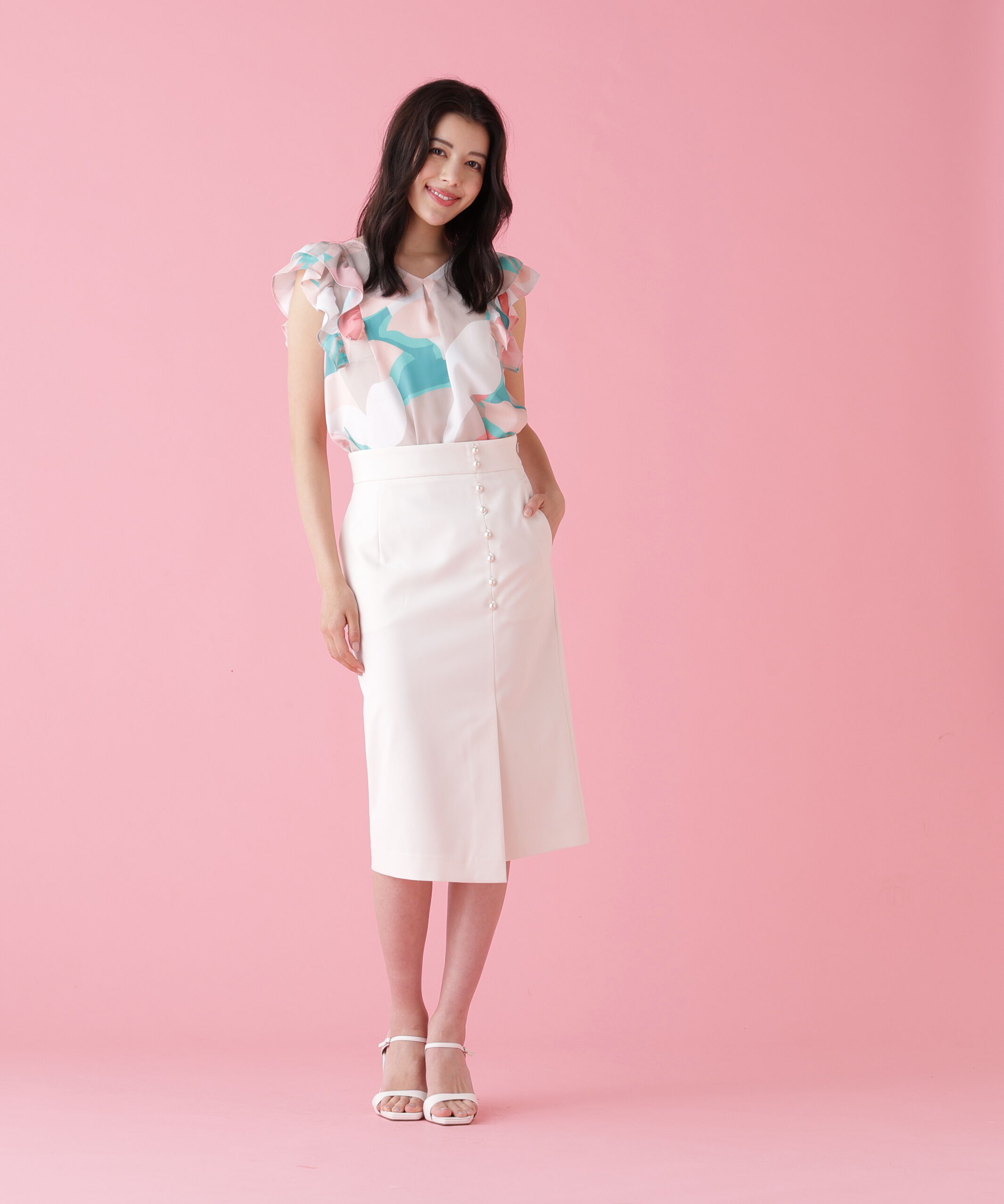  「シェードリーフプリントＶネックブラウス」|シャツ・ブラウス|