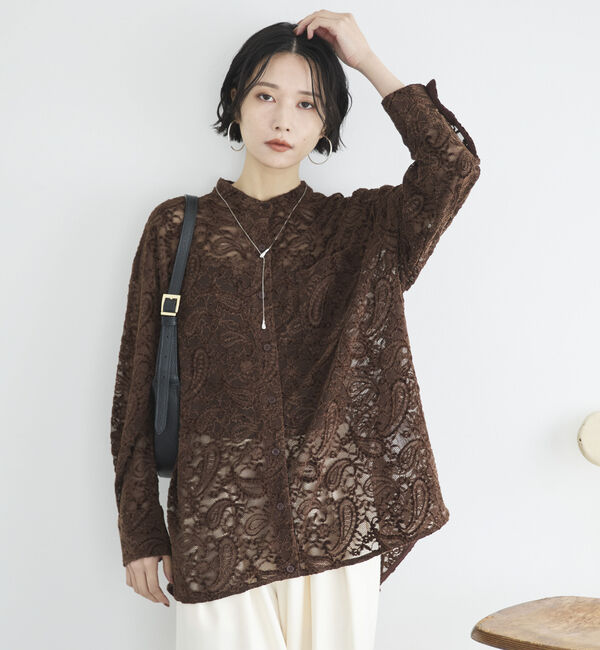 Doux archives「フロッキーレースバンドカラーシャツ／」|シャツ・ブラウス|BROWN