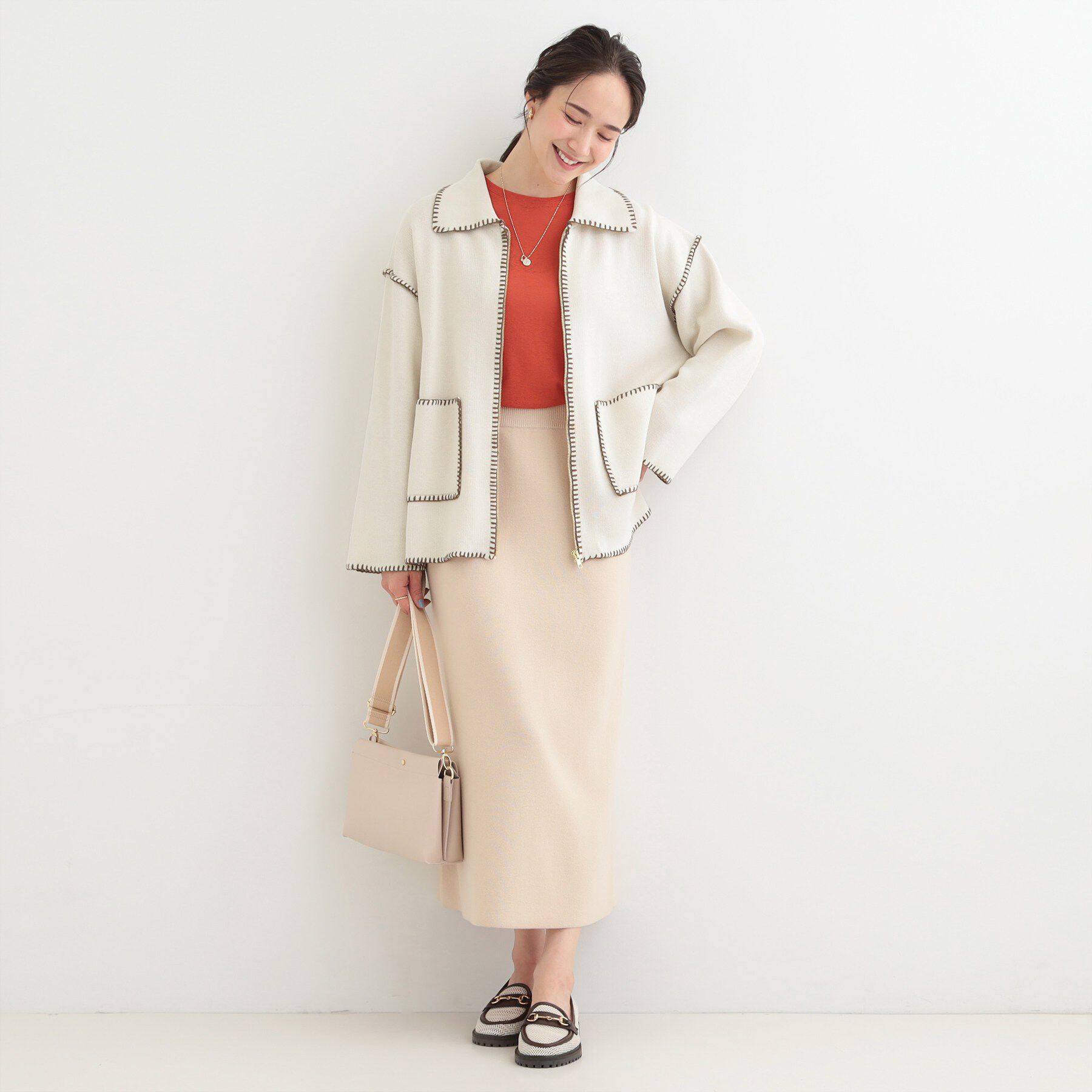 SHOO･LA･RUE「ステッチ襟付きが魅力な ジップニットカーディガン」|カーディガン|