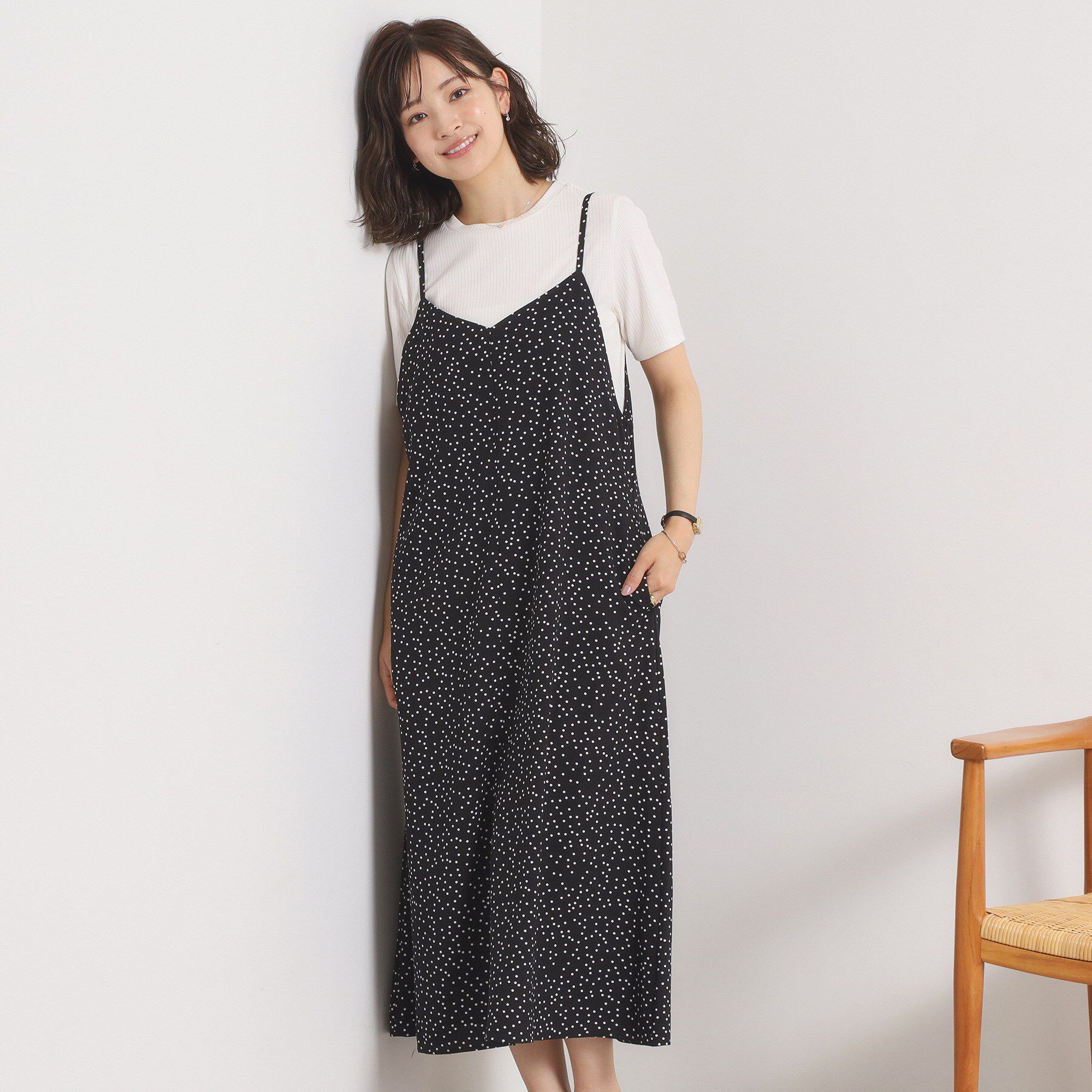 ITS&rsquo;DEMO「【UVカット／速乾／冷感／洗濯機OK／洗濯後しわになりにくい】麻調ストレッチキャミワンピ＜ラク服シリ」|ワンピース|ブラック(119)