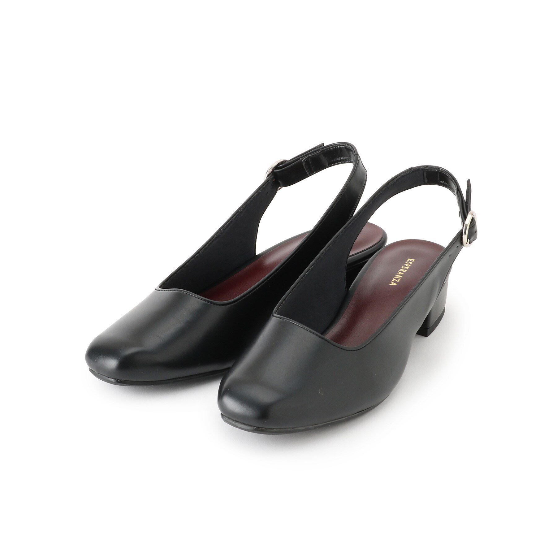 ESPERANZA「ソフトスクエアバックストラップフラットパンプス」|パンプス|ﾌﾞﾗｯｸ(019)