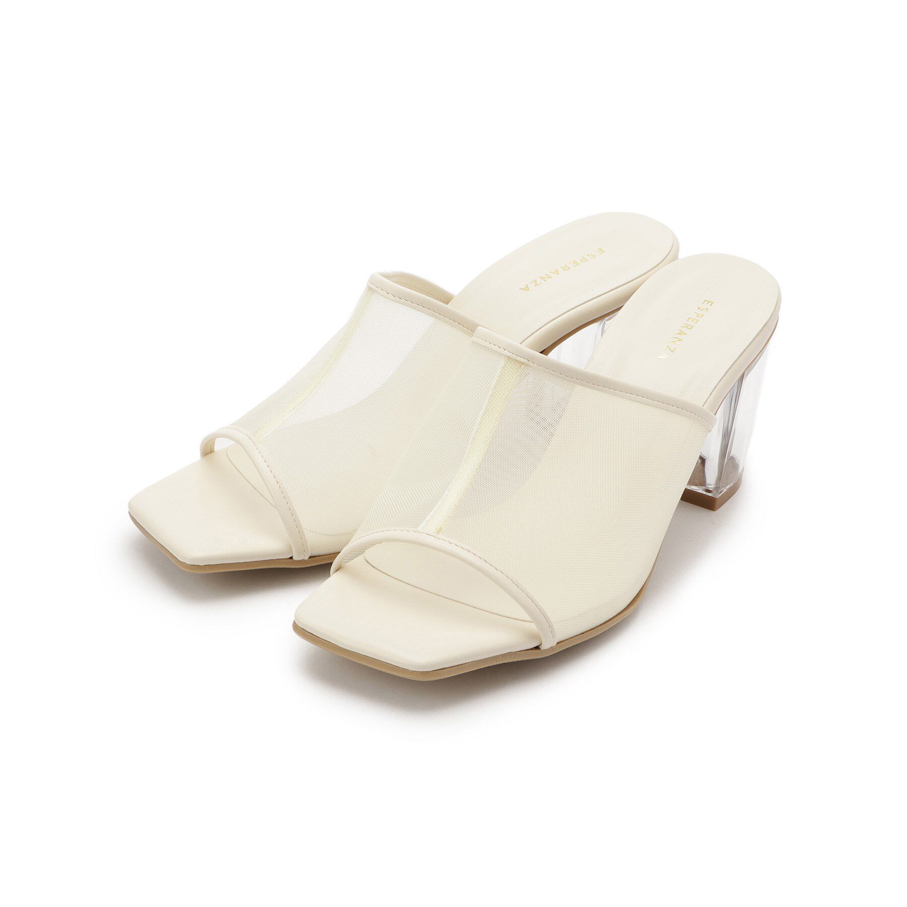 ESPERANZA「チュールメッシュクリアヒールミュール」|サンダル|アイボリー(304)