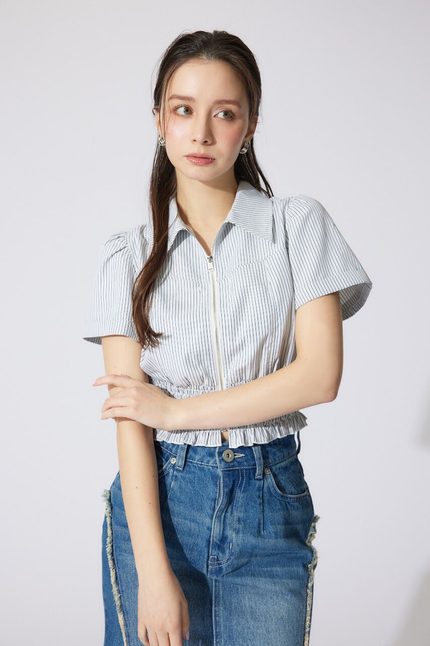 rienda「ウエストシャーリングZIPブラウス」|シャツ・ブラウス|