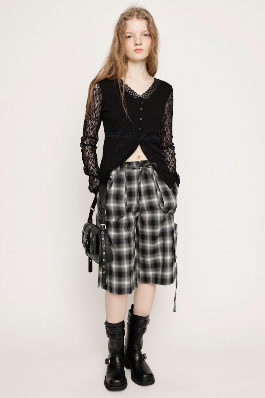 SLY「DAMAGE LACE CHECK MIDDLE パンツ」|その他|M/BLK7