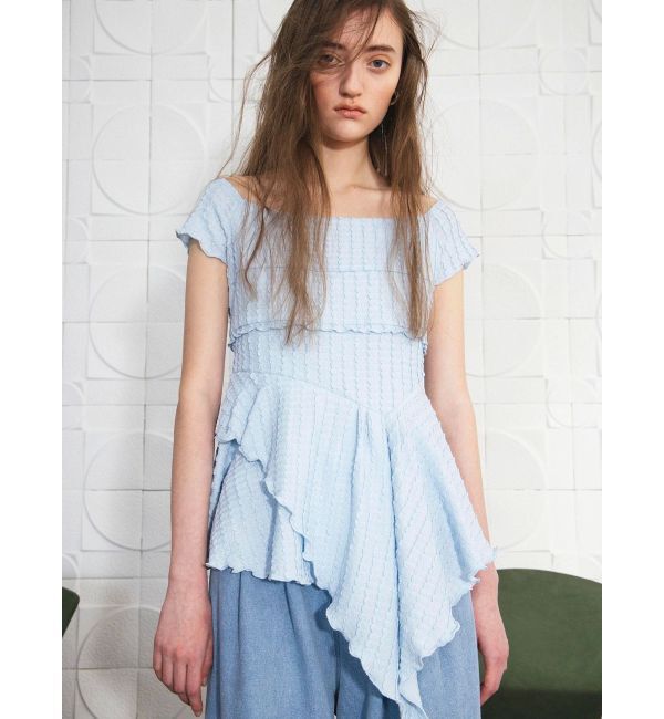 CALNAMUR「アシンメトリーヘムウェーブトップス」|Tシャツ・カットソー|アイスブルー