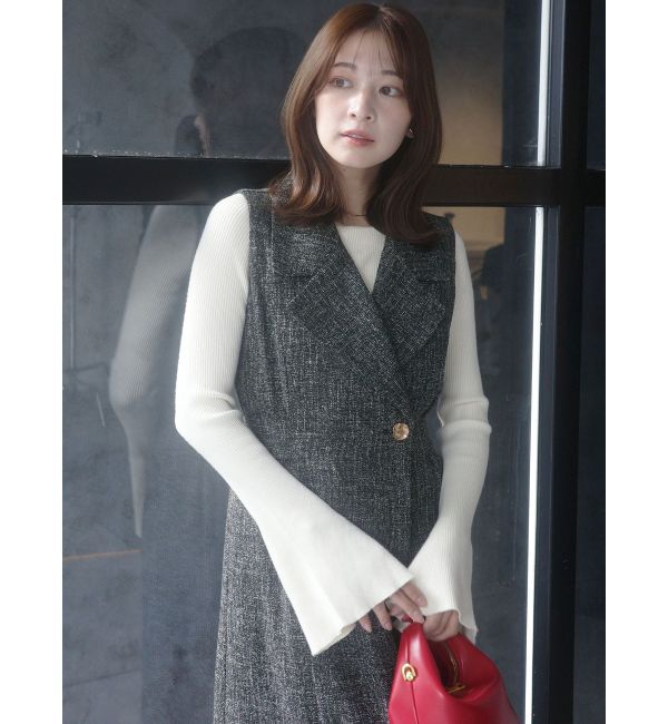 LAGUNAMOON「アシンメトリードレープフレアスリーブニット」|ニット・セーター|