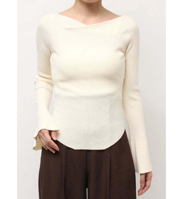 LAGUNAMOON「アシンメトリードレープフレアスリーブニット」|ニット・セーター|