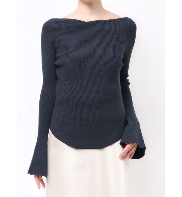 LAGUNAMOON「アシンメトリードレープフレアスリーブニット」|ニット・セーター|