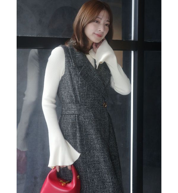 LAGUNAMOON「アシンメトリードレープフレアスリーブニット」|ニット・セーター|