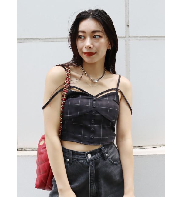 EVRIS「ストラップチェックキャミソール」|キャミソール|ブラック