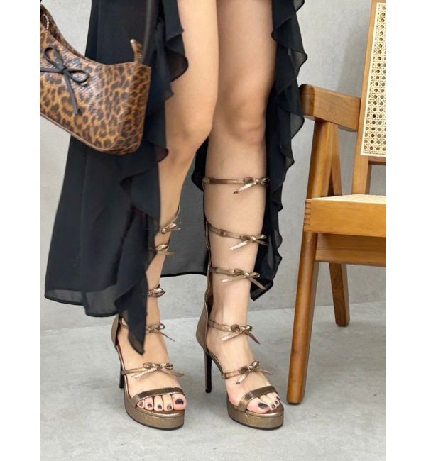 EVRIS「リボンストラップロングヒールサンダル」|サンダル|ブラウン