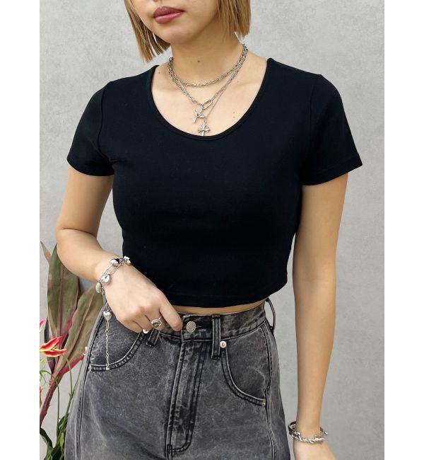 EVRIS「BASICシンプルショートTシャツ」|Tシャツ・カットソー|ブラック