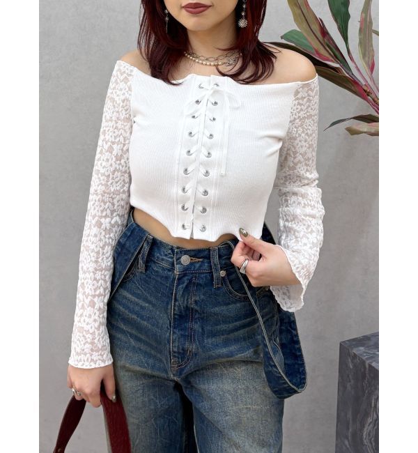 EVRIS「レースコンビオフショルトップス」|Tシャツ・カットソー|