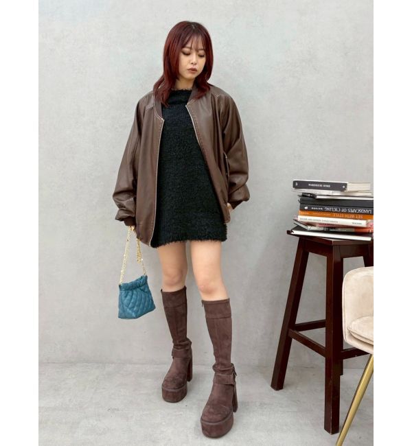 EVRIS「スタッズストレッチミドルブーツ」|ロングブーツ|