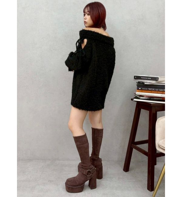 EVRIS「スタッズストレッチミドルブーツ」|ロングブーツ|