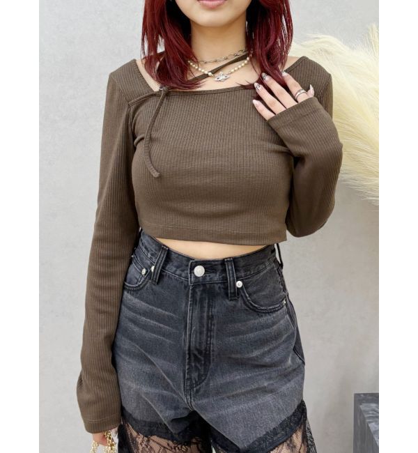 EVRIS「ストラップリブカットトップス」|Tシャツ・カットソー|ブラウン