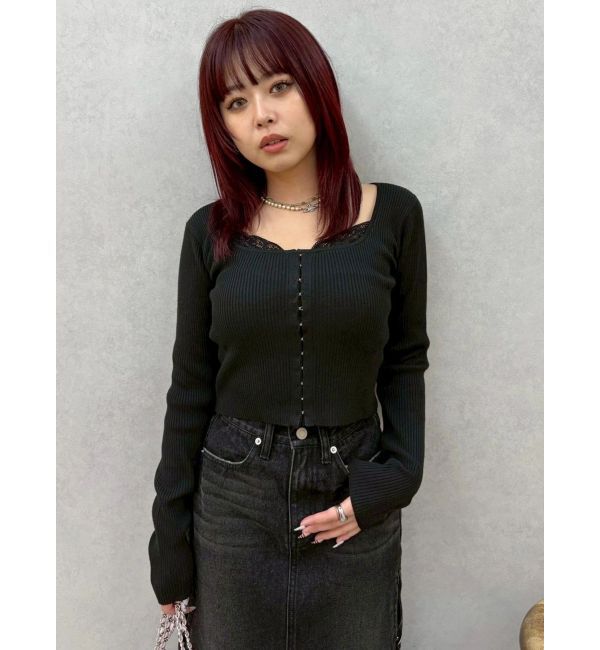 EVRIS「フロントホックレースドッキングニットトップス」|ニット・セーター|