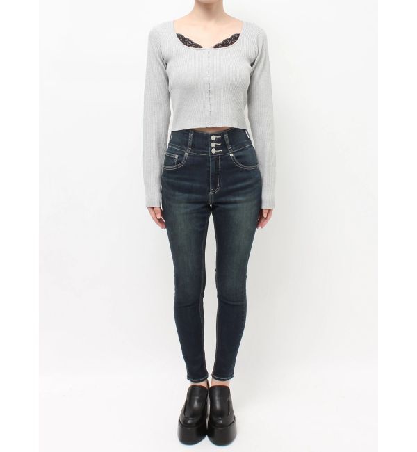 EVRIS「フロントホックレースドッキングニットトップス」|ニット・セーター|