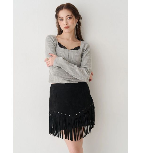 EVRIS「フロントホックレースドッキングニットトップス」|ニット・セーター|