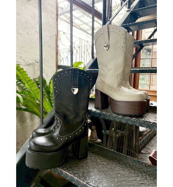 EVRIS「ウエスタンプラットフォームブーツ」|ロングブーツ|