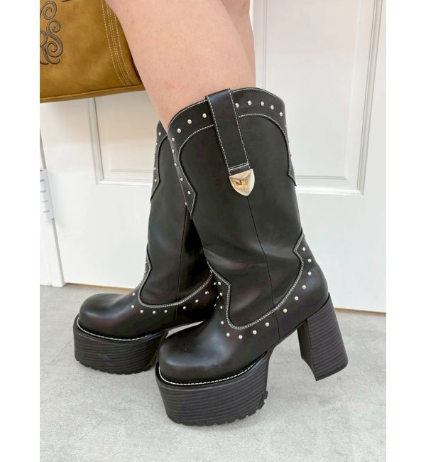 EVRIS「ウエスタンプラットフォームブーツ」|ロングブーツ|