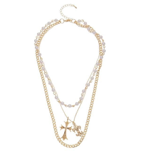 EVRIS「CROSS PEARL CHAIN 3連 ネックレス」|ネックレス|ゴールド