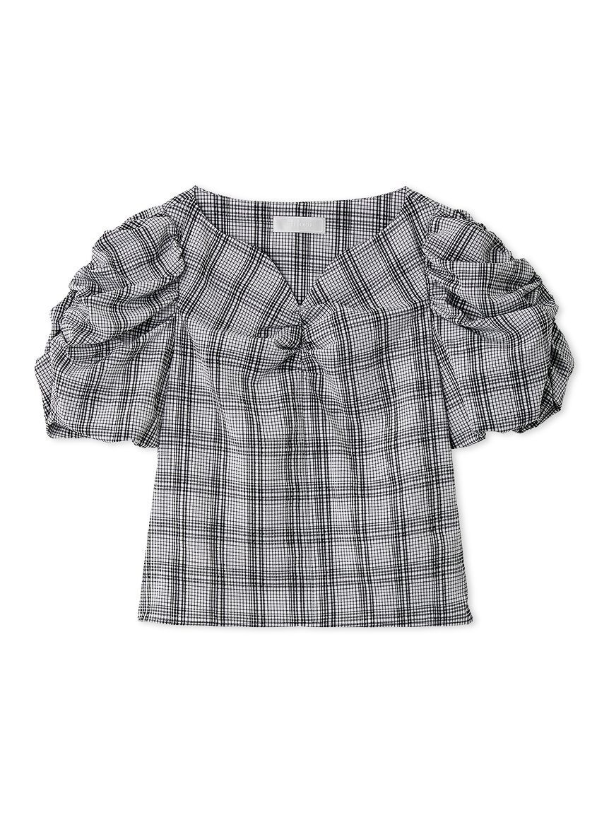 CELFORD「【洗える】シアーチェックパフスリーブブラウス」|シャツ・ブラウス|BLK