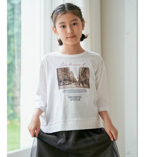 ikka kids「【親子おそろい】フォトロゴプリント7分袖Tシャツ（120~160cm）」|Tシャツ・カットソー|オフホワイト