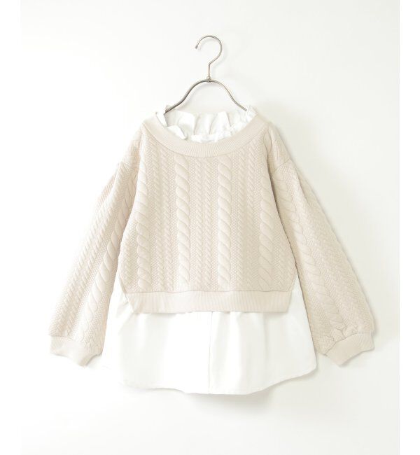ikka kids「フクレジャカード襟フリルシャツレイヤープルオーバー（120~160cm）」|Tシャツ・カットソー|ベージュ