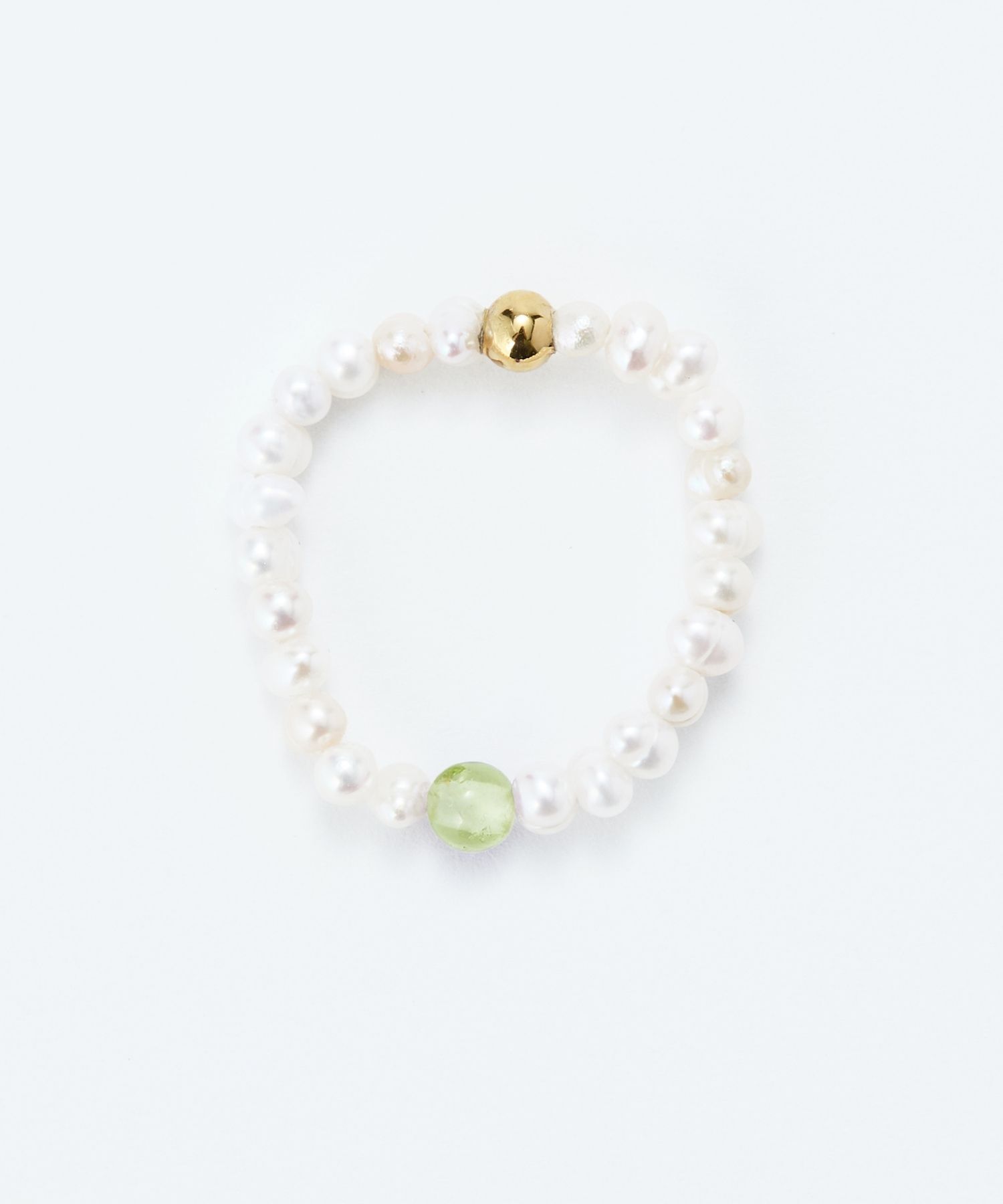 JUPITER「淡水パール&times;天然石リング/ゴム仕様　ペリドット」|リング|