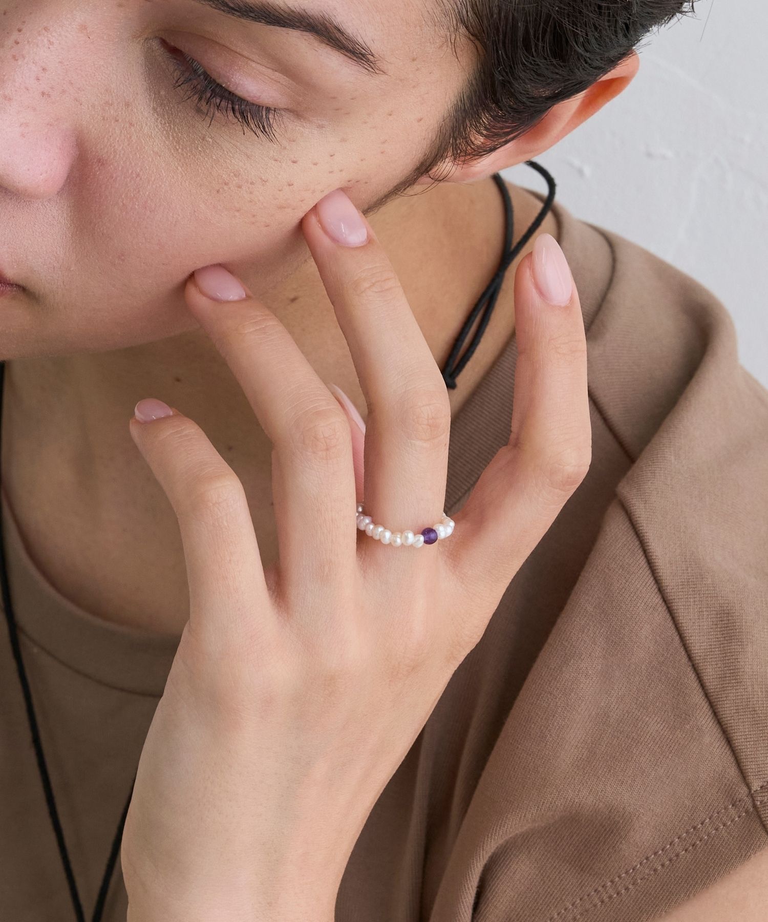 JUPITER「淡水パール&times;天然石リング/ゴム仕様　アメシスト」|リング|