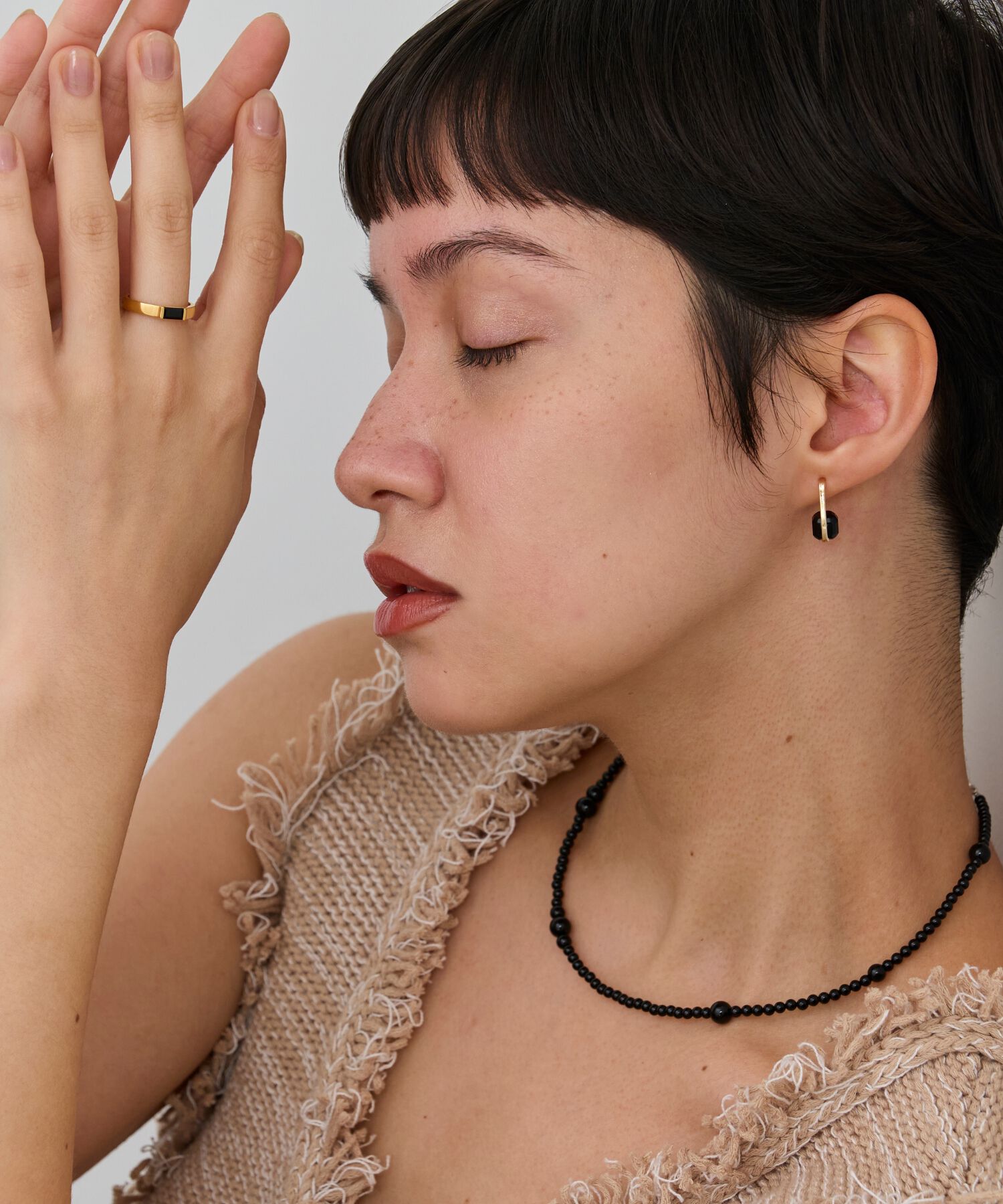 JUPITER「【SV】バケットカットオニキスミニマルリング/天然石/金属アレルギー対応　ゴールド」|リング|