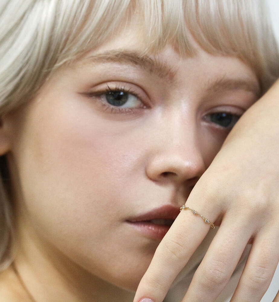  「ダイヤモンド ステーション チェーンリング | K10YG」|リング|