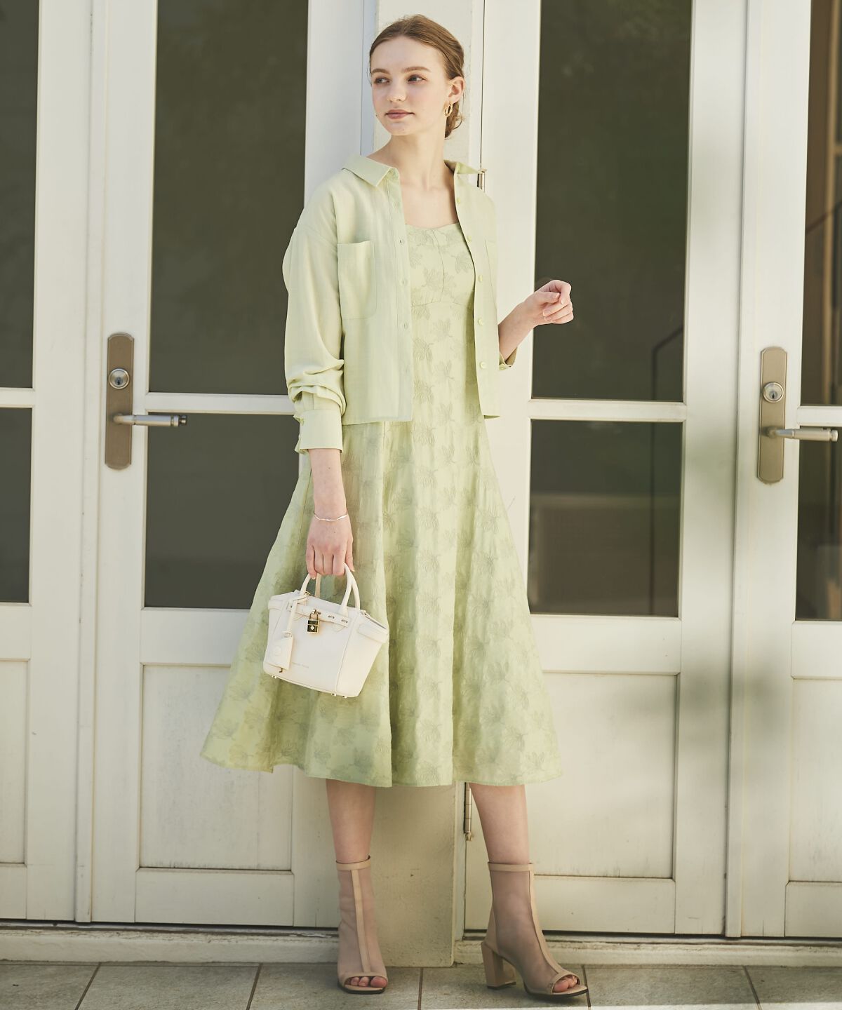 アンドクチュール「ワッシャーシャツ＋刺しゅうキャミワンピース」|ワンピース|グリーン