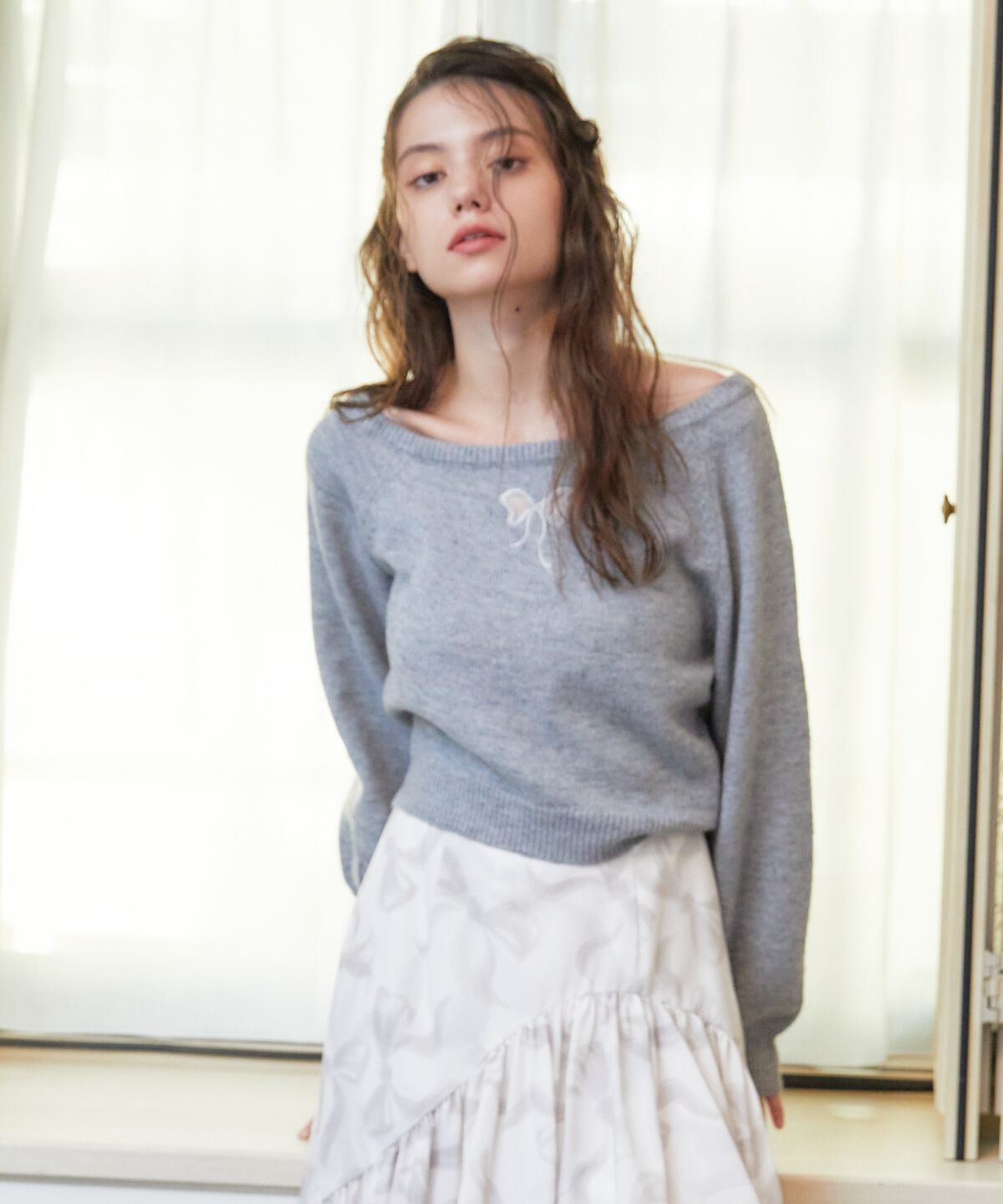 REDYAZEL「ワンショルリボンレースニット」|ニット・セーター|