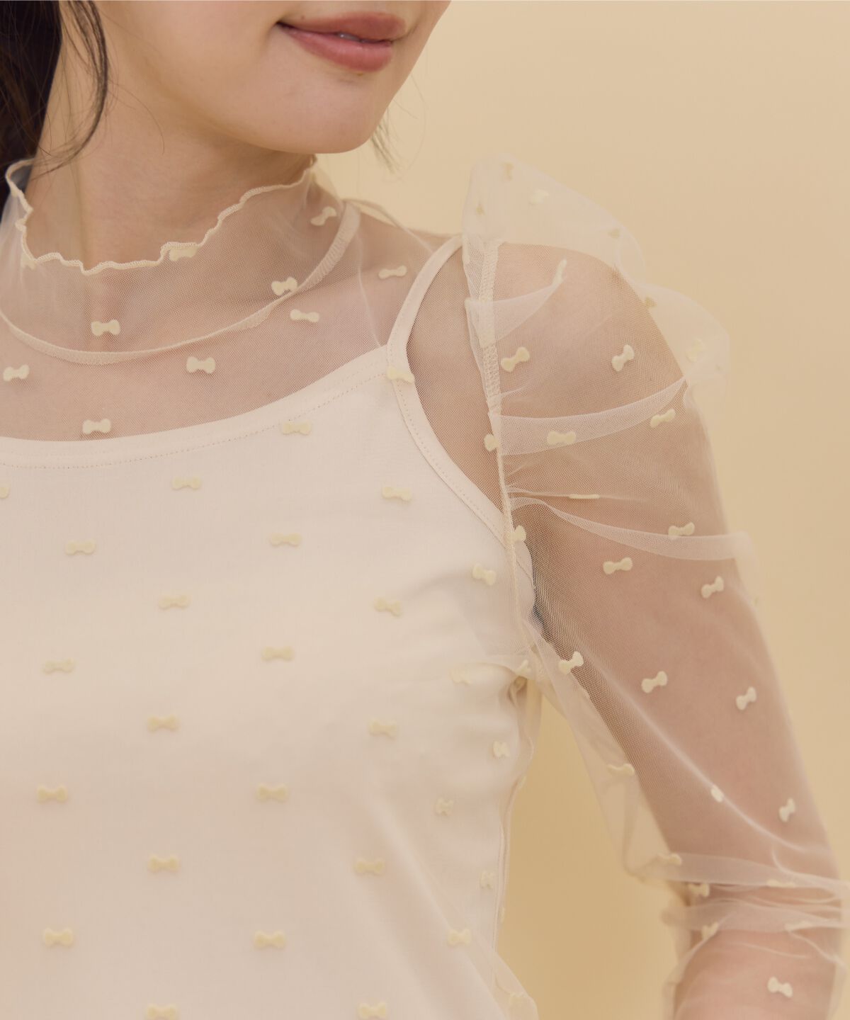 REDYAZEL「リボンフロッキーチュールブラウス」|シャツ・ブラウス|