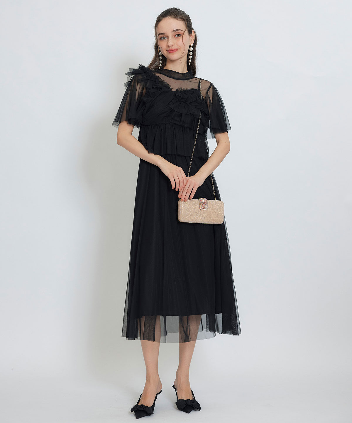 REDYAZEL「チュールフリルブラウス&times;キャミワンピースドレス」|ドレス|ブラック